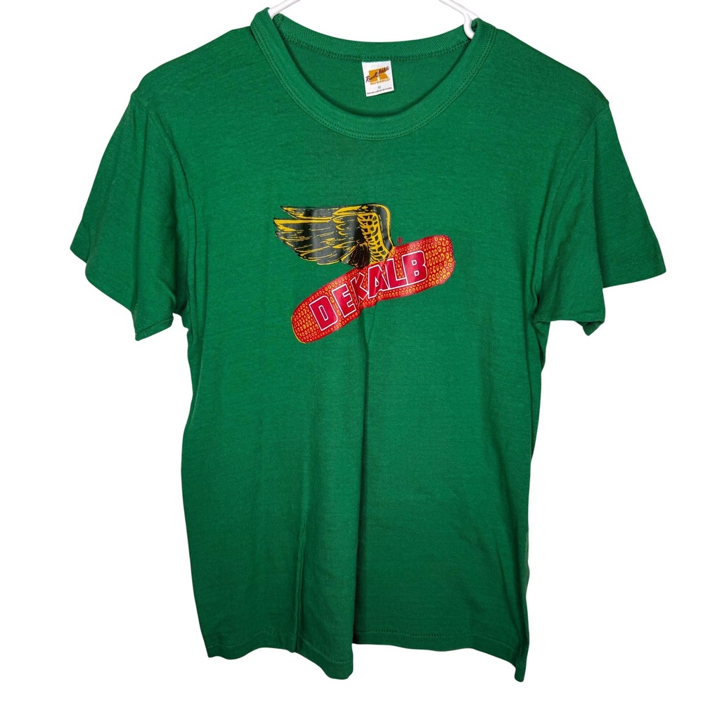 Vintage 80s Russell Athletic DeKalb Winged Corn T-Shirt Green Single Stitch M